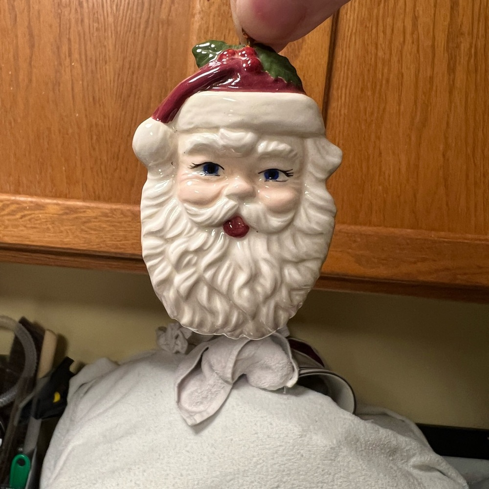 3” Handmade Ceramic Santa Head Christmas Ornament